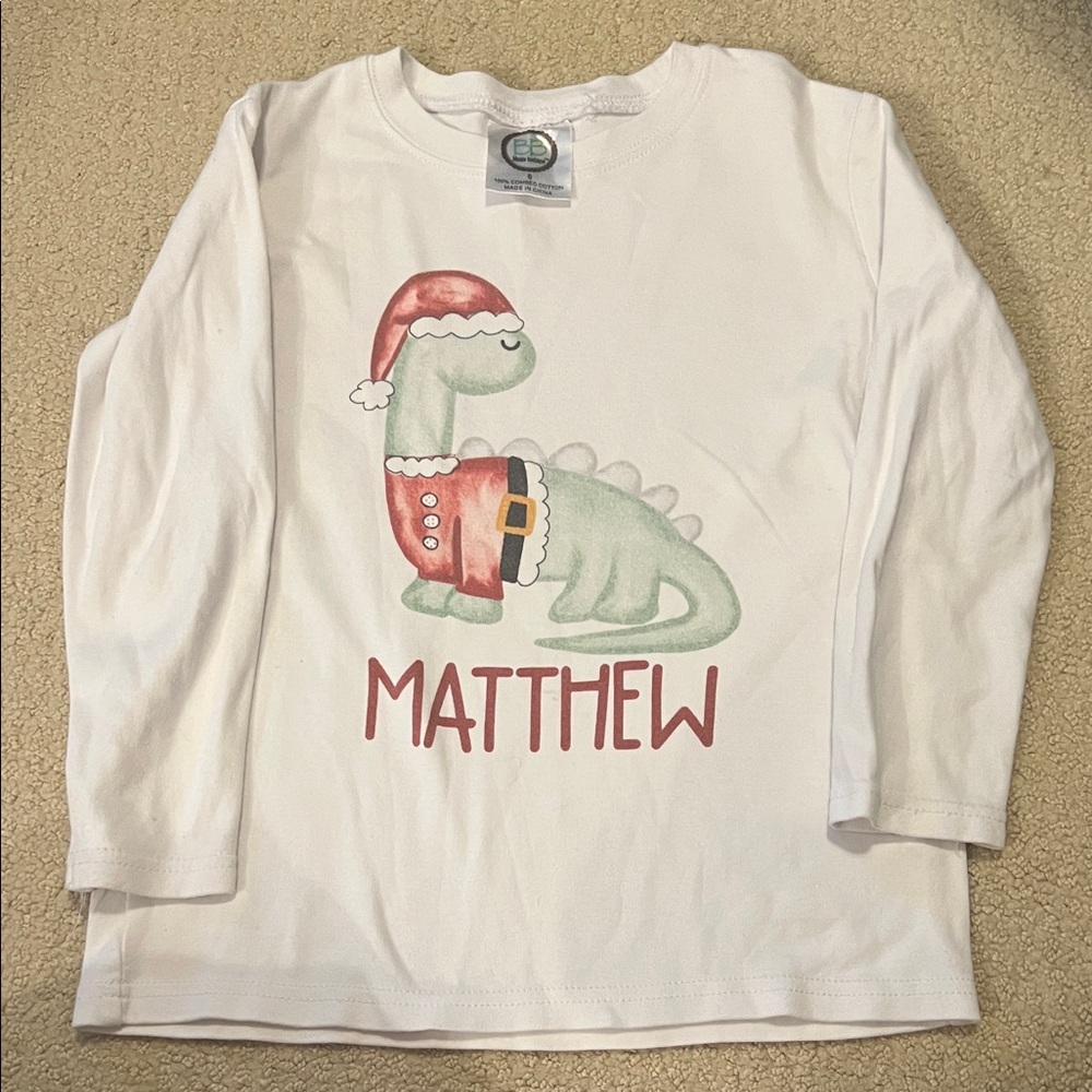 Kids White Dinosaur Christmas Shirt